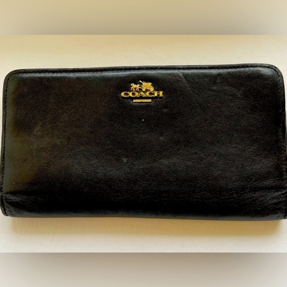COACH Black leather skinny wallet